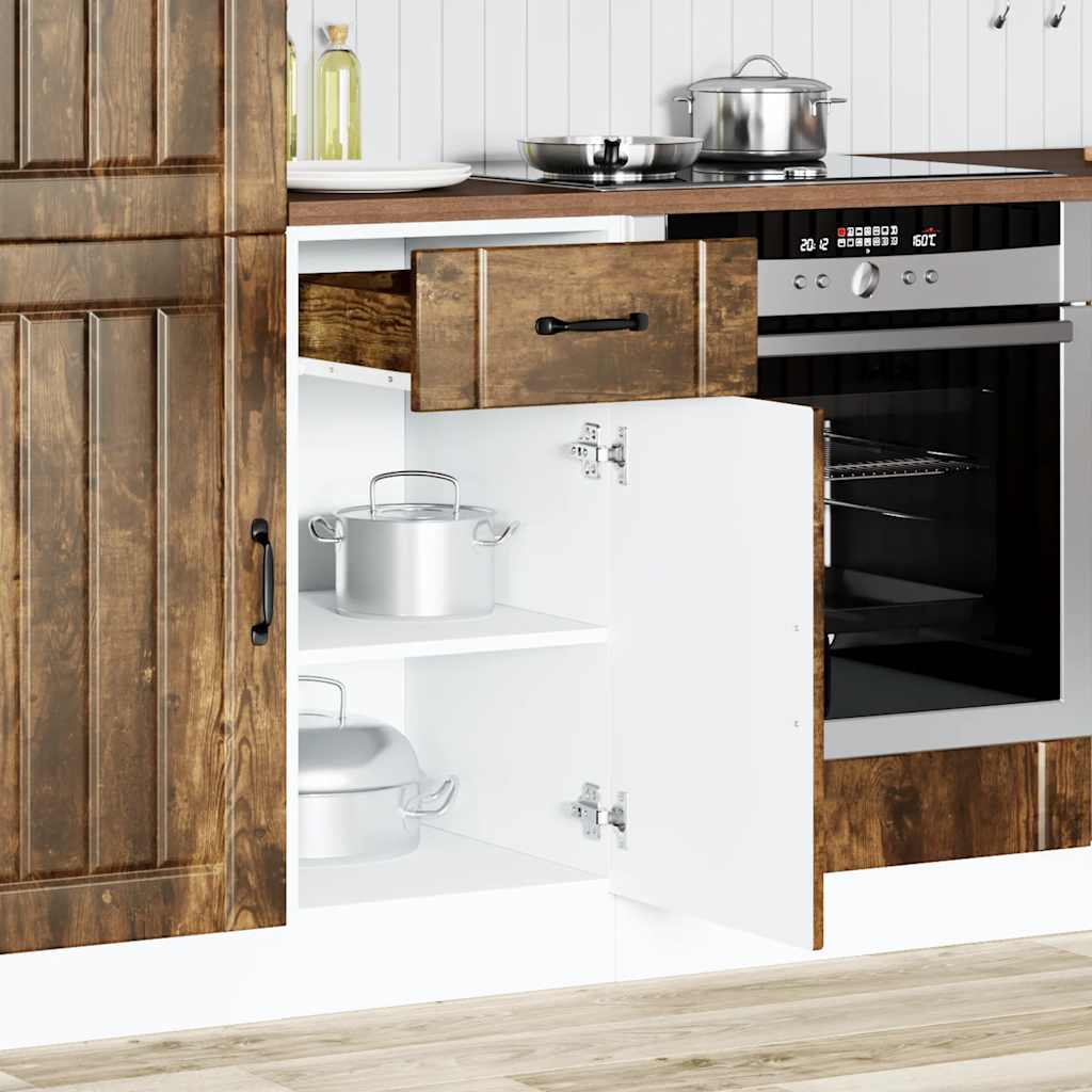 Kitchen Base Cabinet "Lucca" Engineered Wood Smoked Oak 1x bottom cabinet (1 door 1 drawer) 40 cm wide 81.5 cm high