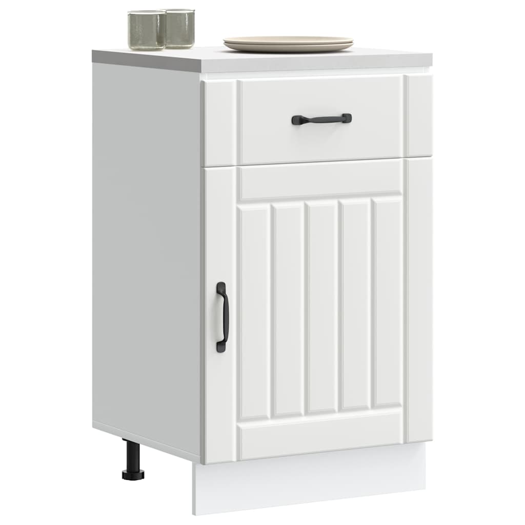 Kitchen Base Cabinet "Lucca" Engineered Wood White 1x bottom cabinet (1 door 1 drawer) 50 cm wide 81.5 cm high