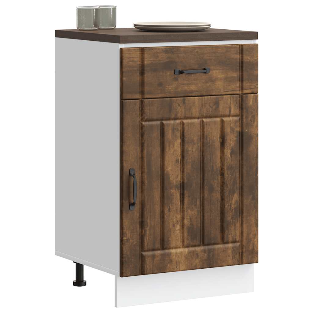 Kitchen Base Cabinet "Lucca" Engineered Wood Smoked Oak 1x bottom cabinet (1 door 1 drawer) 50 cm wide 81.5 cm high