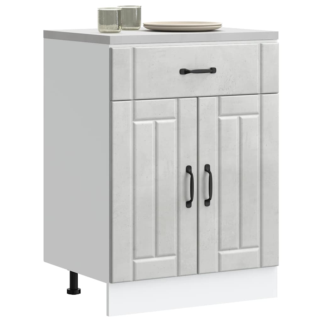 Kitchen Base Cabinet "Lucca" Engineered Wood Concrete Grey 1x bottom cabinet (2 doors 1 drawer) 60 cm wide 81.5 cm high
