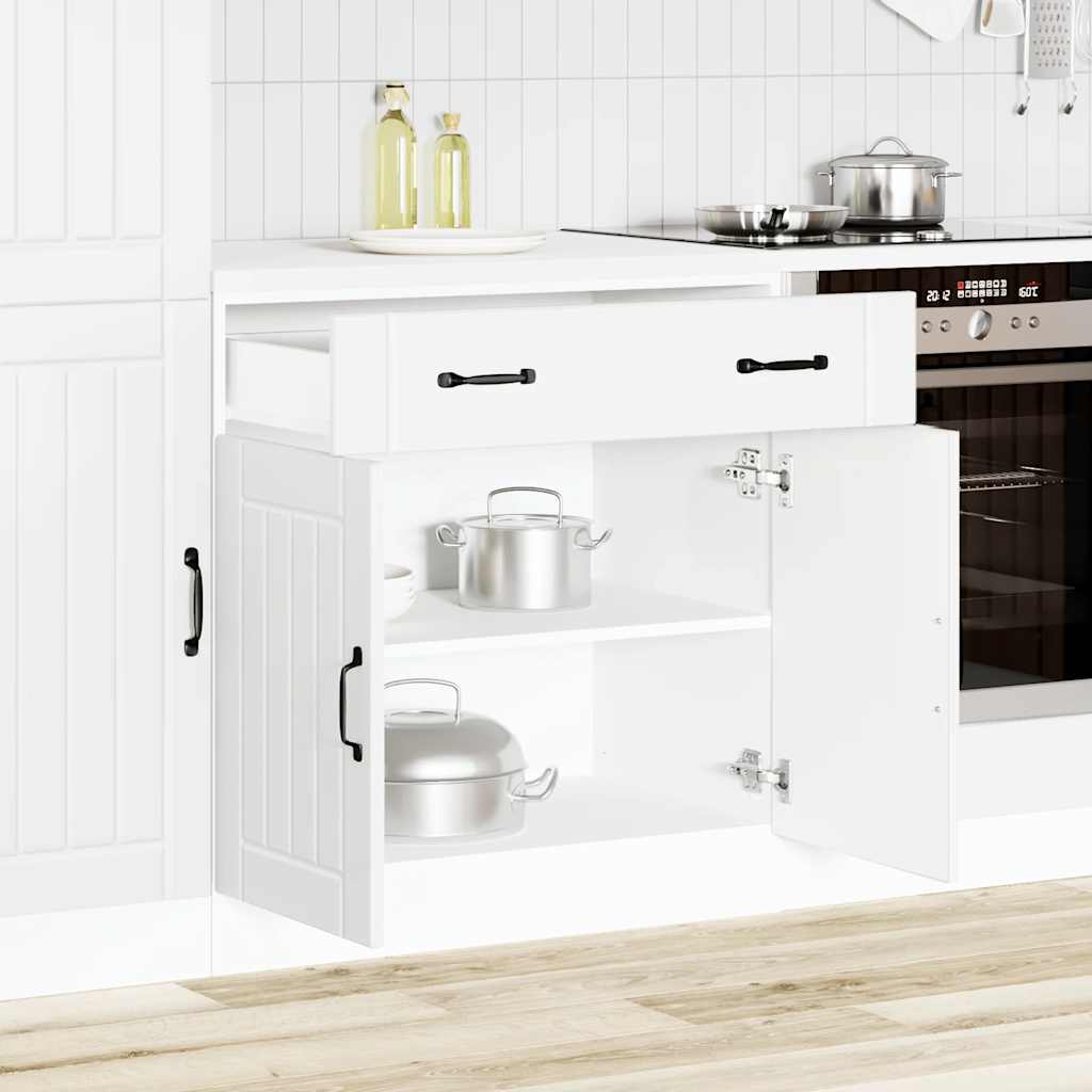 Kitchen Base Cabinet "Lucca" Engineered Wood White 1x bottom cabinet (2 doors 1 drawer) 80 cm wide 81.5 cm high