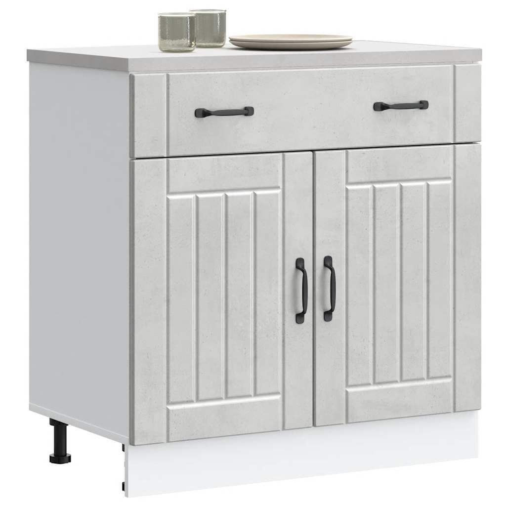 Kitchen Base Cabinet "Lucca" Engineered Wood Concrete Grey 1x bottom cabinet (2 doors 1 drawer) 80 cm wide 81.5 cm high