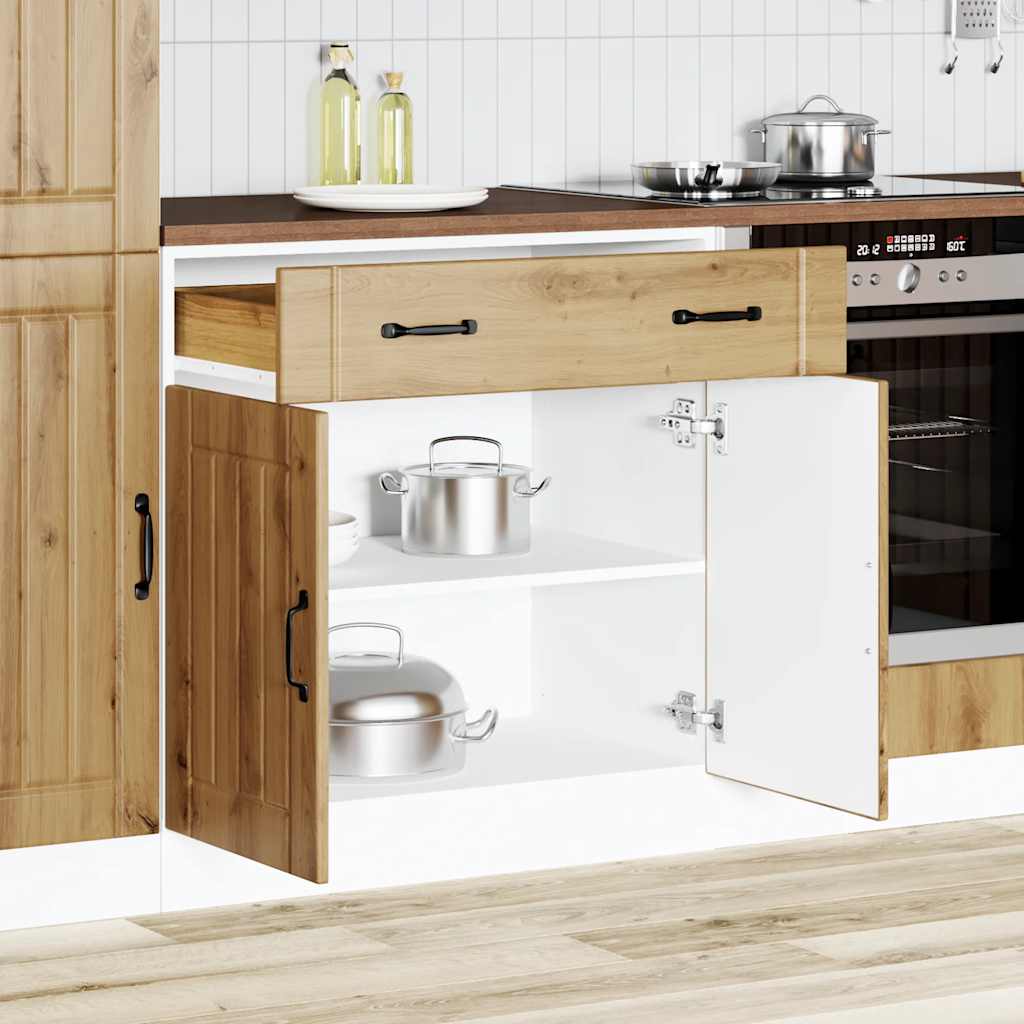 Kitchen Base Cabinet "Lucca" Engineered Wood Artisan Oak 1x bottom cabinet (2 doors 1 drawer) 80 cm wide 81.5 cm high