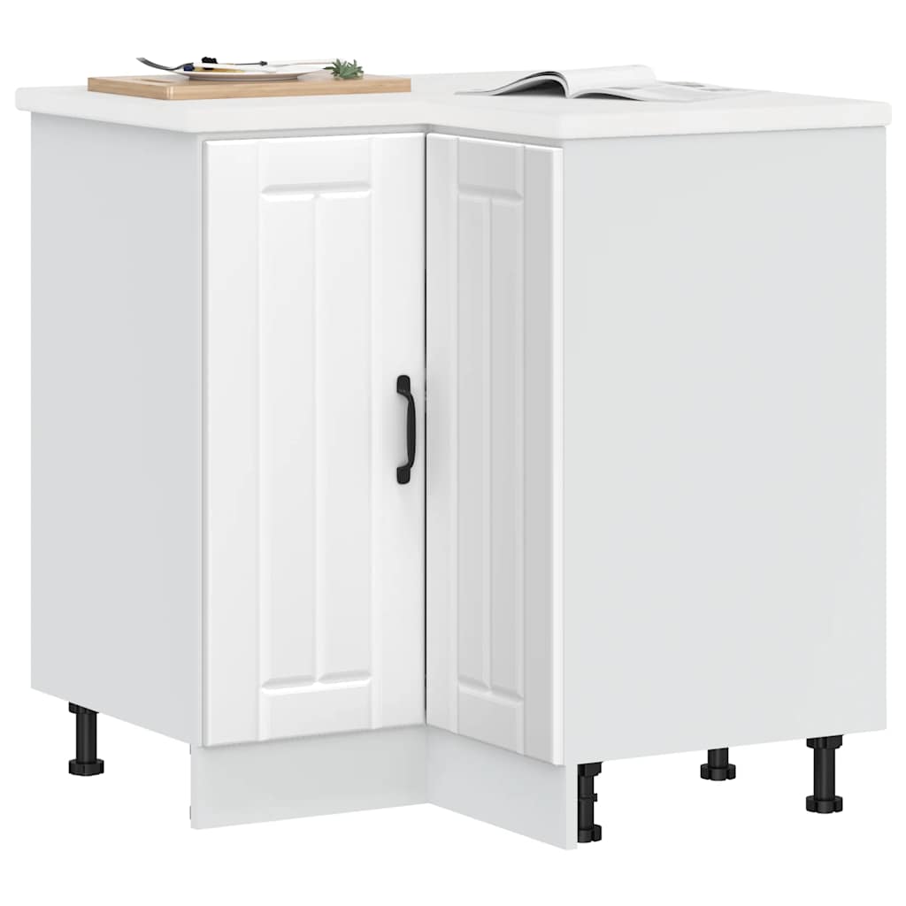 Kitchen Base Cabinet "Lucca" Engineered Wood White 1x corner bottom cabinet (2 doors) 75.5 cm wide 81.5 cm high