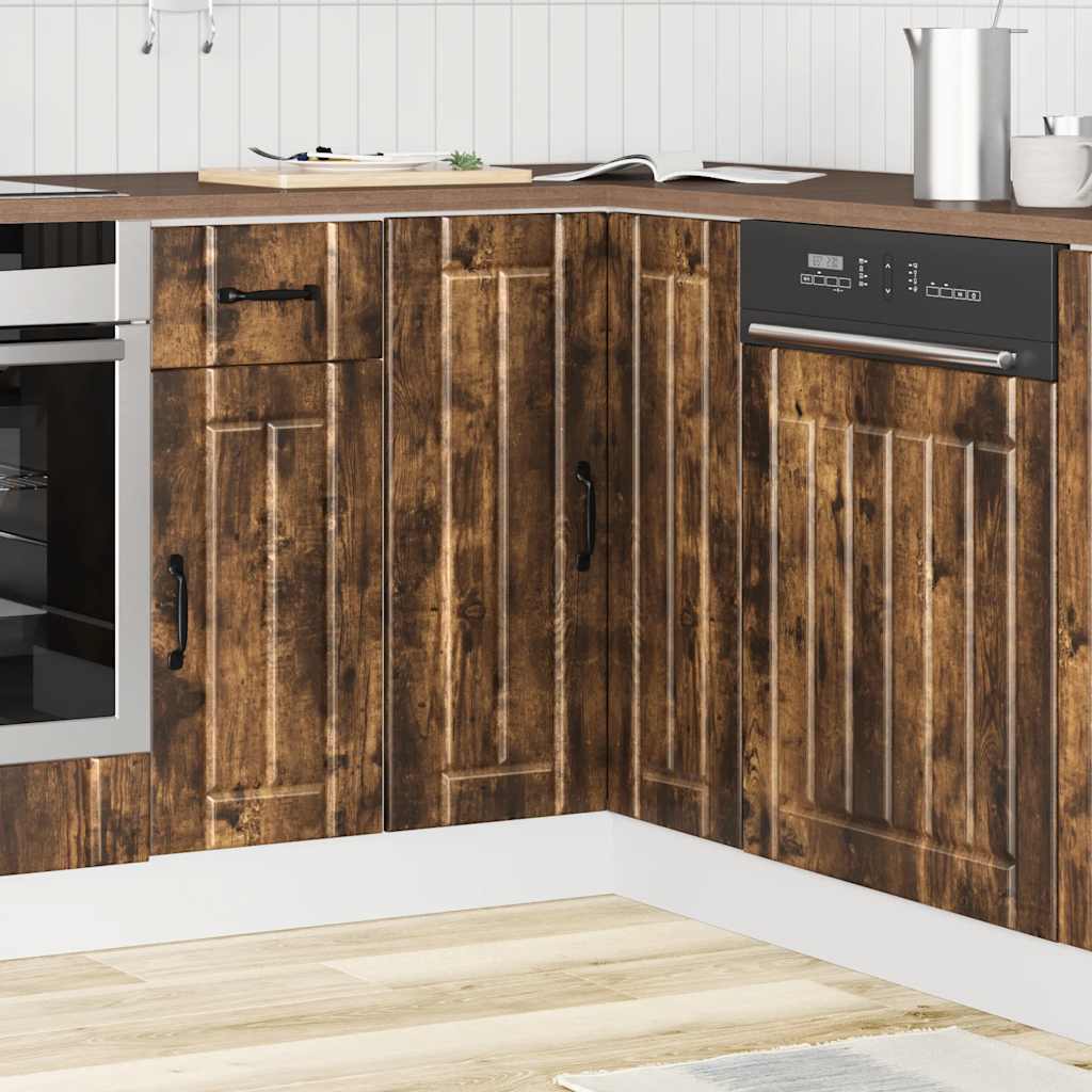 Kitchen Base Cabinet "Lucca" Engineered Wood Smoked Oak 1x corner bottom cabinet (2 doors) 75.5 cm wide 81.5 cm high