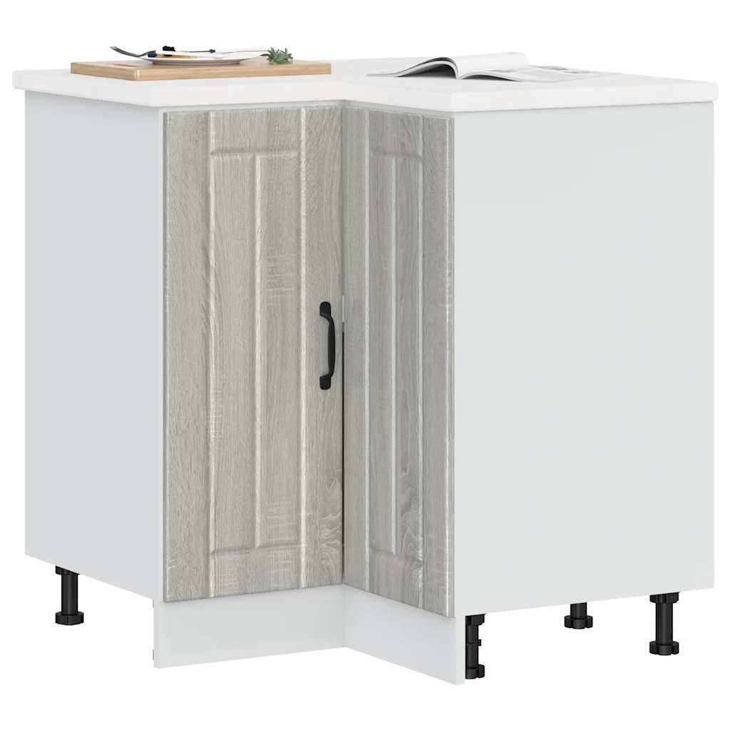 Kitchen Base Cabinet "Lucca" Engineered Wood Grey Sonoma 1x corner bottom cabinet (2 doors) 75.5 cm wide 81.5 cm high