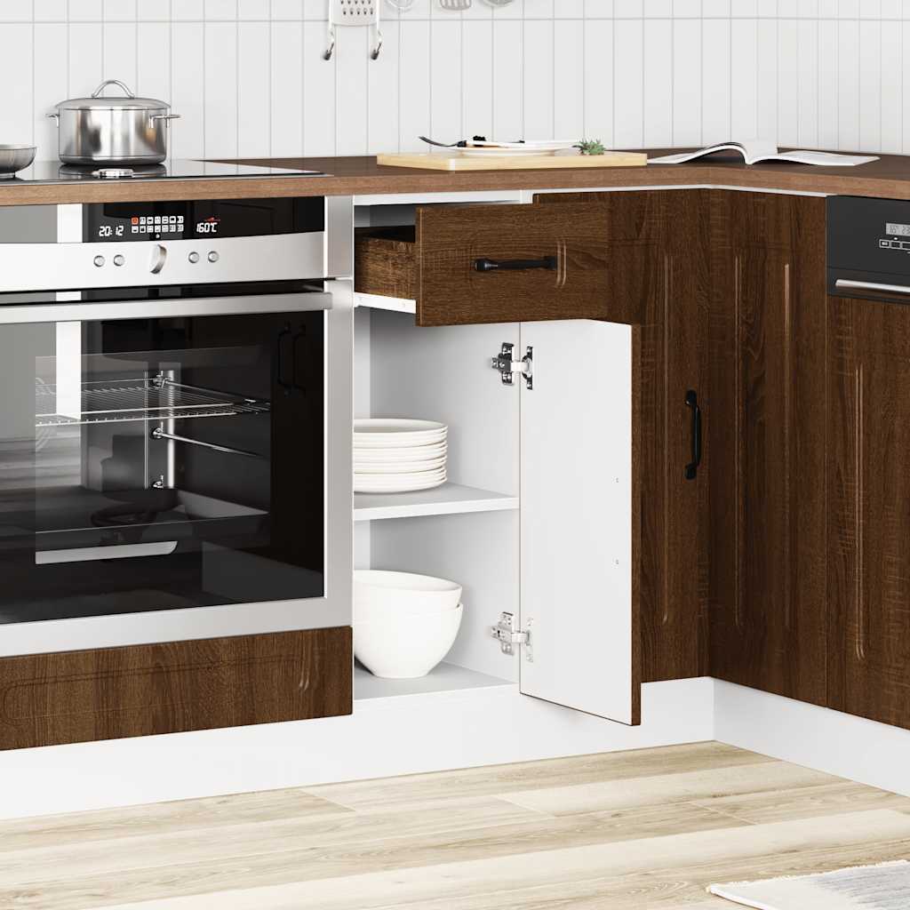 Kitchen Base Cabinet "Porto" Engineered Wood Brown Oak 1x bottom cabinet (1 door 1 drawer) 30 cm wide 81.5 cm high