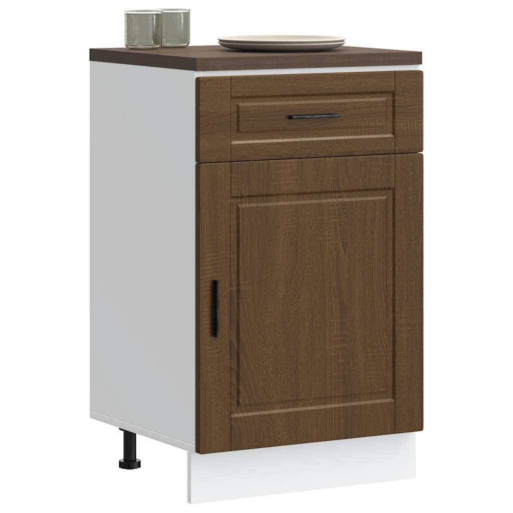 Kitchen Base Cabinet "Porto" Engineered Wood Brown Oak 1x bottom cabinet (1 door 1 drawer) 50 cm wide 81.5 cm high