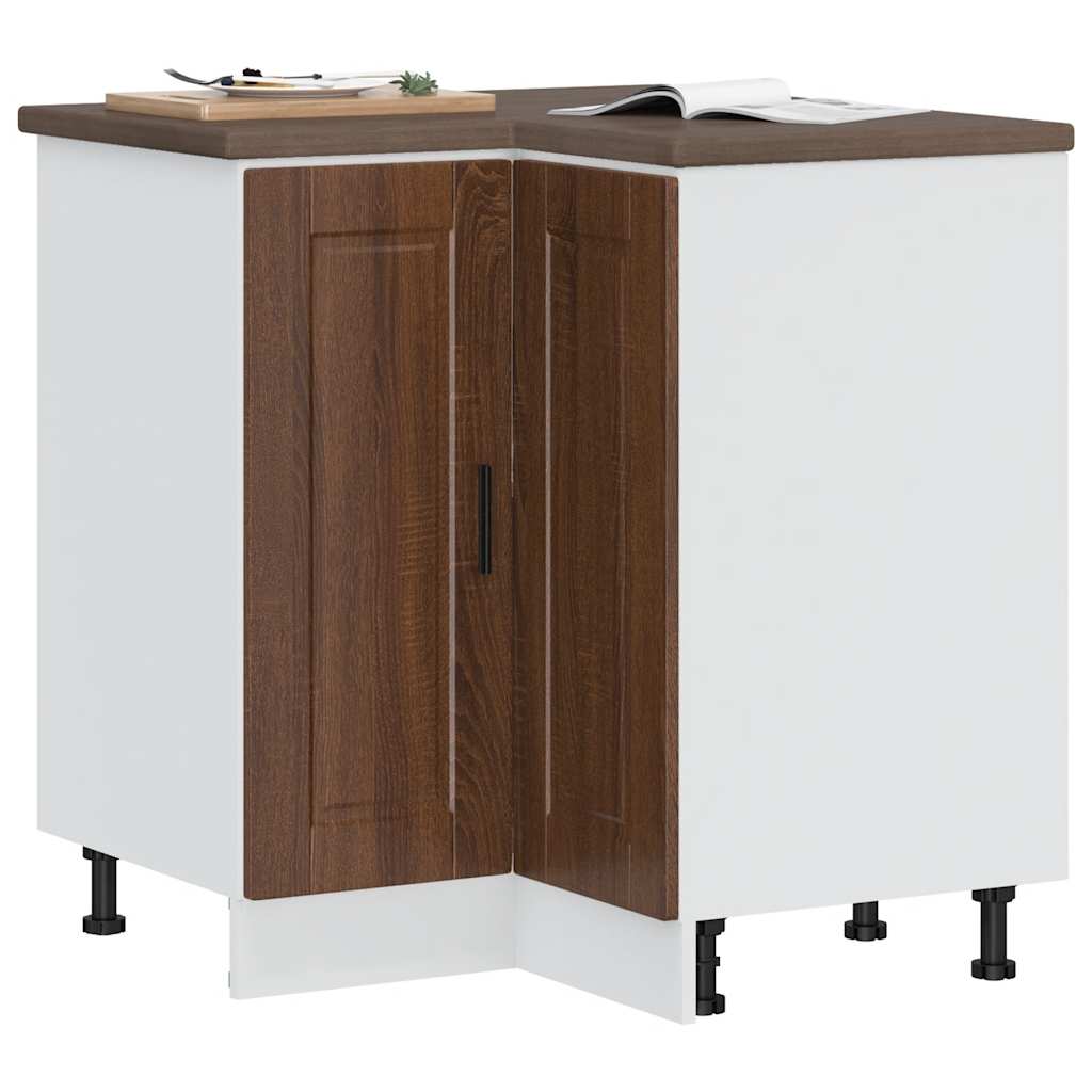 Kitchen Base Cabinet "Porto" Engineered Wood Brown Oak 1x corner bottom cabinet (2 doors) 75.5 cm wide 81.5 cm high