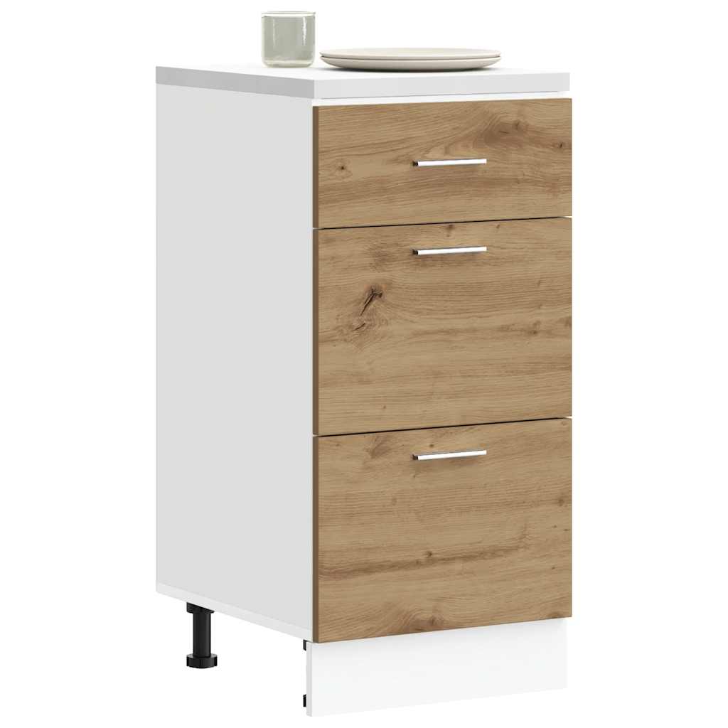 Kitchen Base Cabinet "Lyon" Engineered Wood Artisan Oak 1x bottom cabinet (3 drawers) 40 cm
