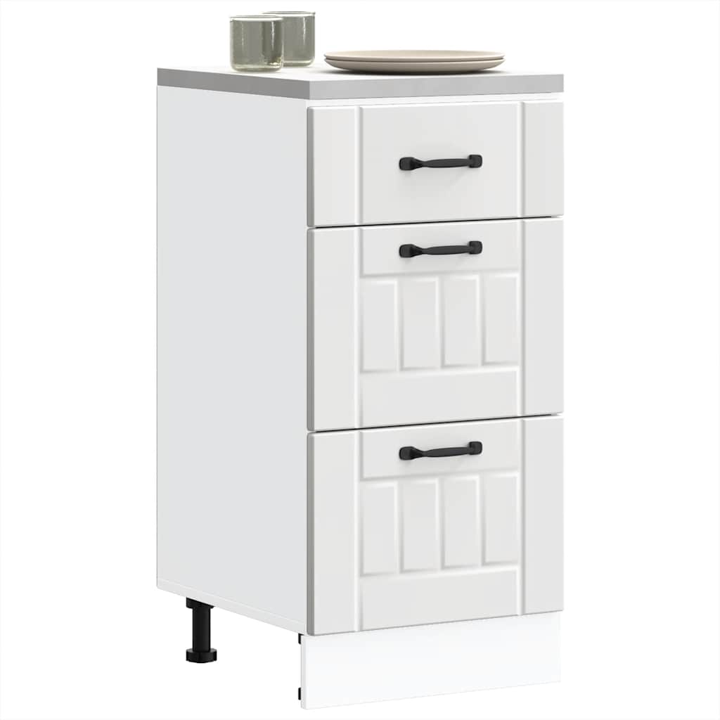 Kitchen Base Cabinet "Lucca" Engineered Wood White 1x bottom cabinet (3 drawers) 40 cm wide 81.5 cm high