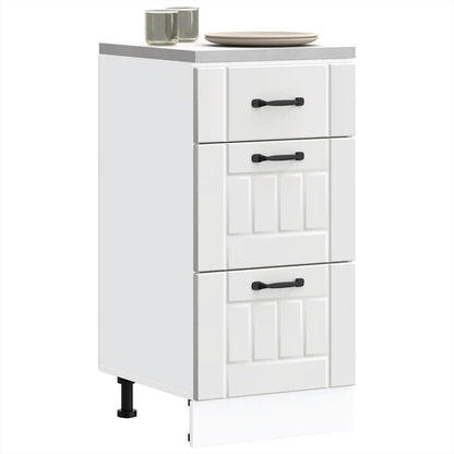 Kitchen Base Cabinet "Lucca" Engineered Wood White 1x bottom cabinet (3 drawers) 40 cm wide 81.5 cm high