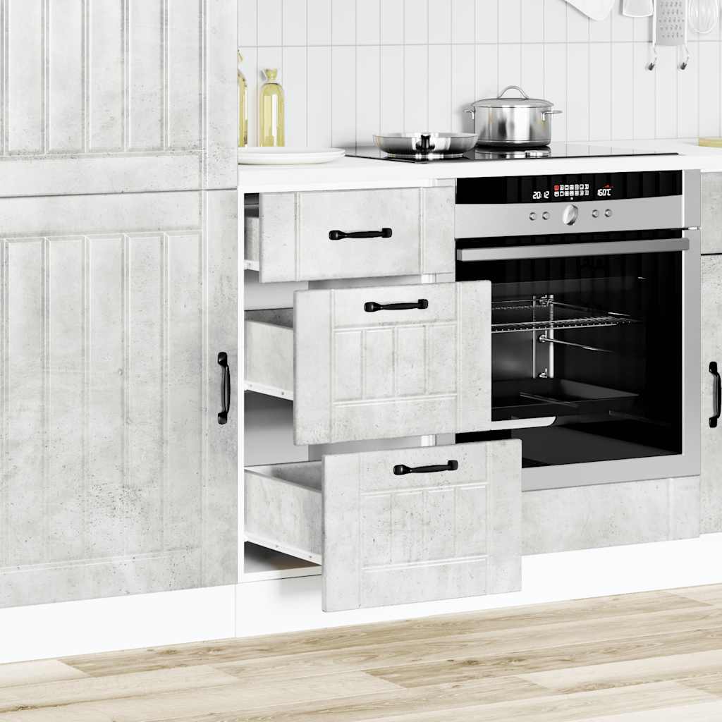 Kitchen Base Cabinet "Lucca" Engineered Wood Concrete Grey 1x bottom cabinet (3 drawers) 40 cm wide 81.5 cm high