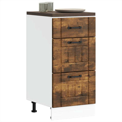 Kitchen Base Cabinet "Lucca" Engineered Wood Smoked Oak 1x bottom cabinet (3 drawers) 40 cm wide 81.5 cm high