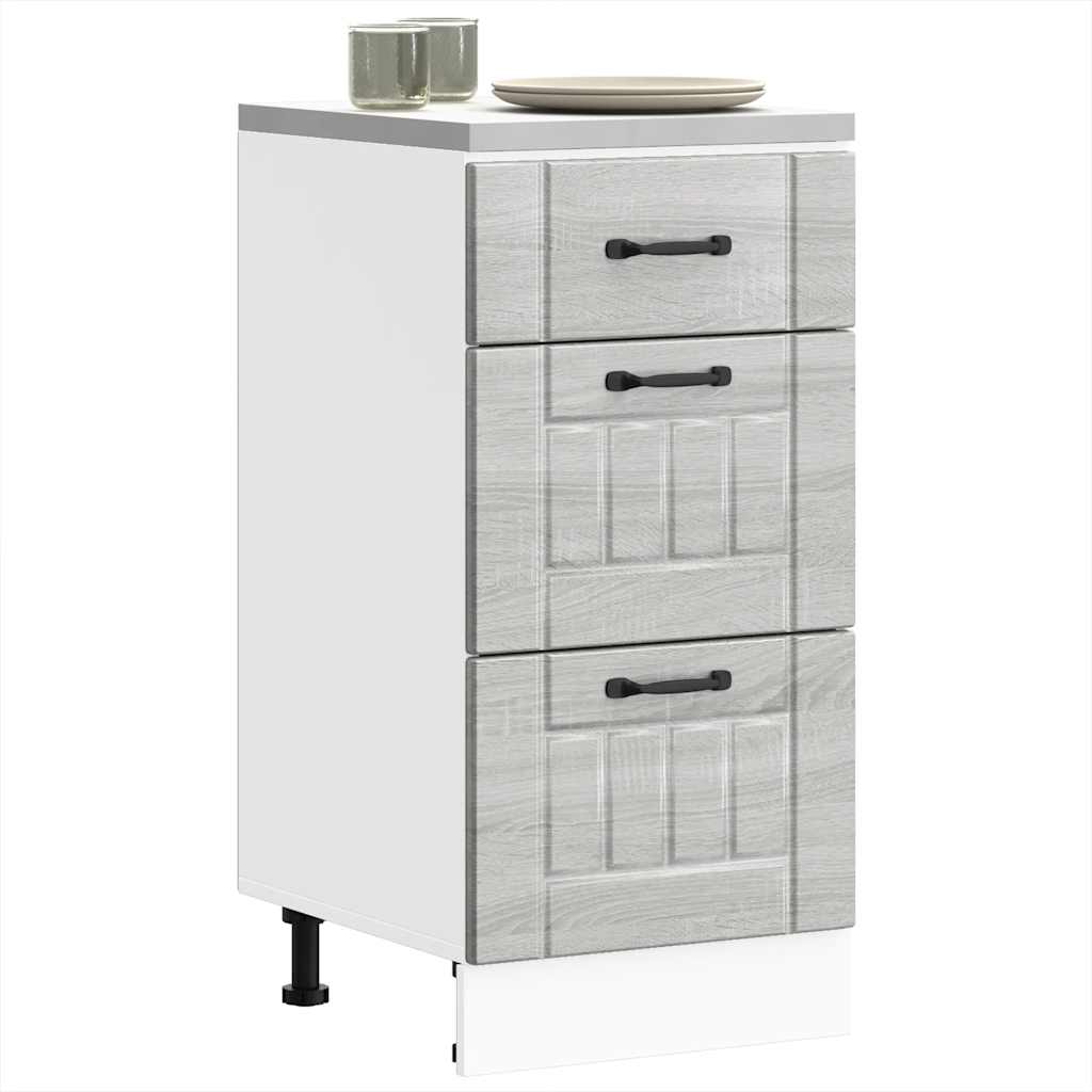 Kitchen Base Cabinet "Lucca" Engineered Wood Grey Sonoma 1x bottom cabinet (3 drawers) 40 cm wide 81.5 cm high