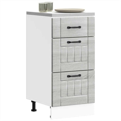 Kitchen Base Cabinet "Lucca" Engineered Wood Grey Sonoma 1x bottom cabinet (3 drawers) 40 cm wide 81.5 cm high
