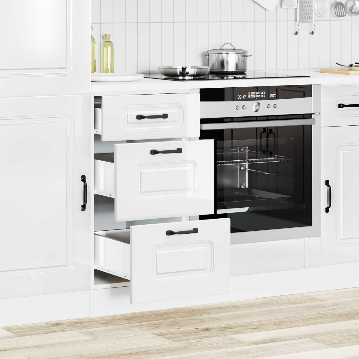 vidaXL Kitchen Base Cabinet "Kalmar" Engineered Wood High Gloss White