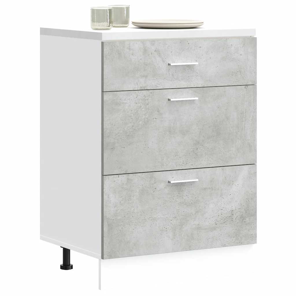 Kitchen Base Cabinet "Lyon" Engineered Wood Concrete Grey 1x bottom cabinet (3 drawers) 60 cm