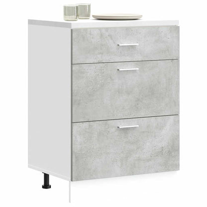 Kitchen Base Cabinet "Lyon" Engineered Wood Concrete Grey 1x bottom cabinet (3 drawers) 60 cm