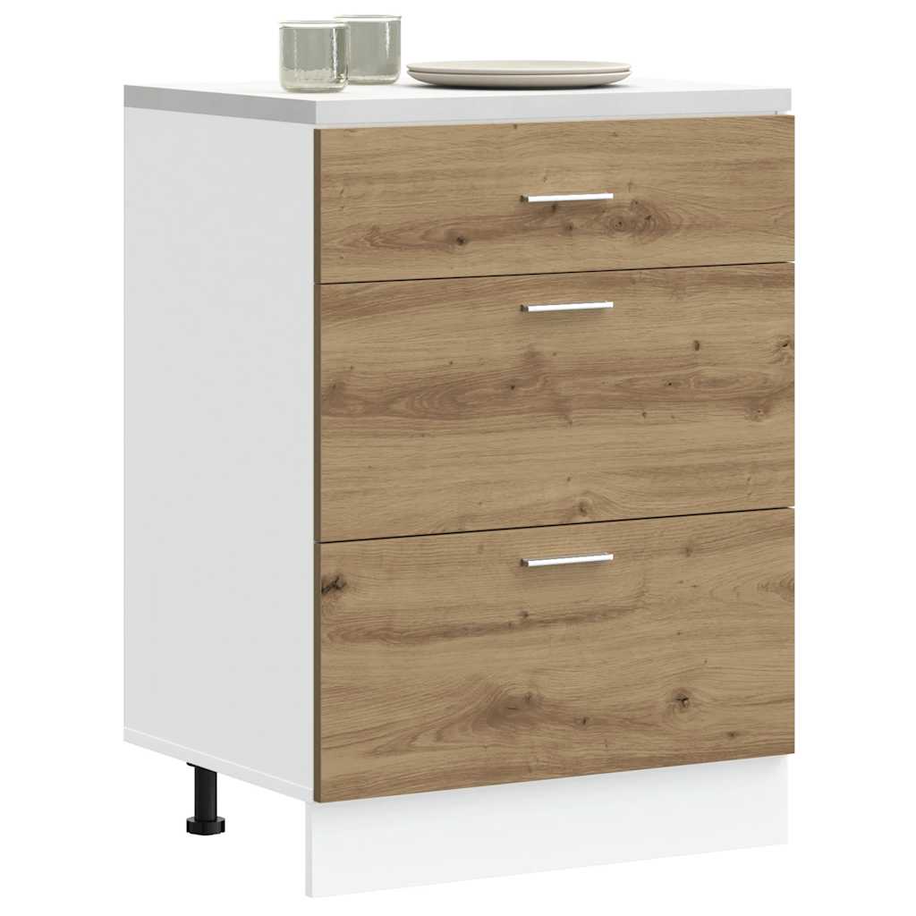 Kitchen Base Cabinet "Lyon" Engineered Wood Artisan Oak 1x bottom cabinet (3 drawers) 60 cm