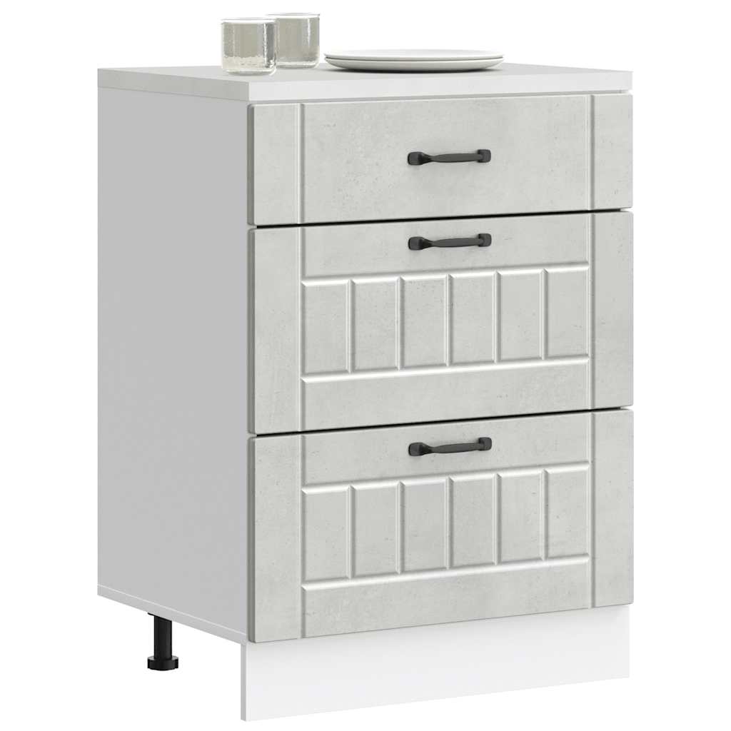 Kitchen Base Cabinet "Lucca" Engineered Wood Concrete Grey 1x bottom cabinet (3 drawers) 60 cm wide 81.5 cm high