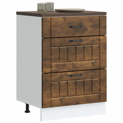 Kitchen Base Cabinet "Lucca" Engineered Wood Smoked Oak 1x bottom cabinet (3 drawers) 60 cm wide 81.5 cm high