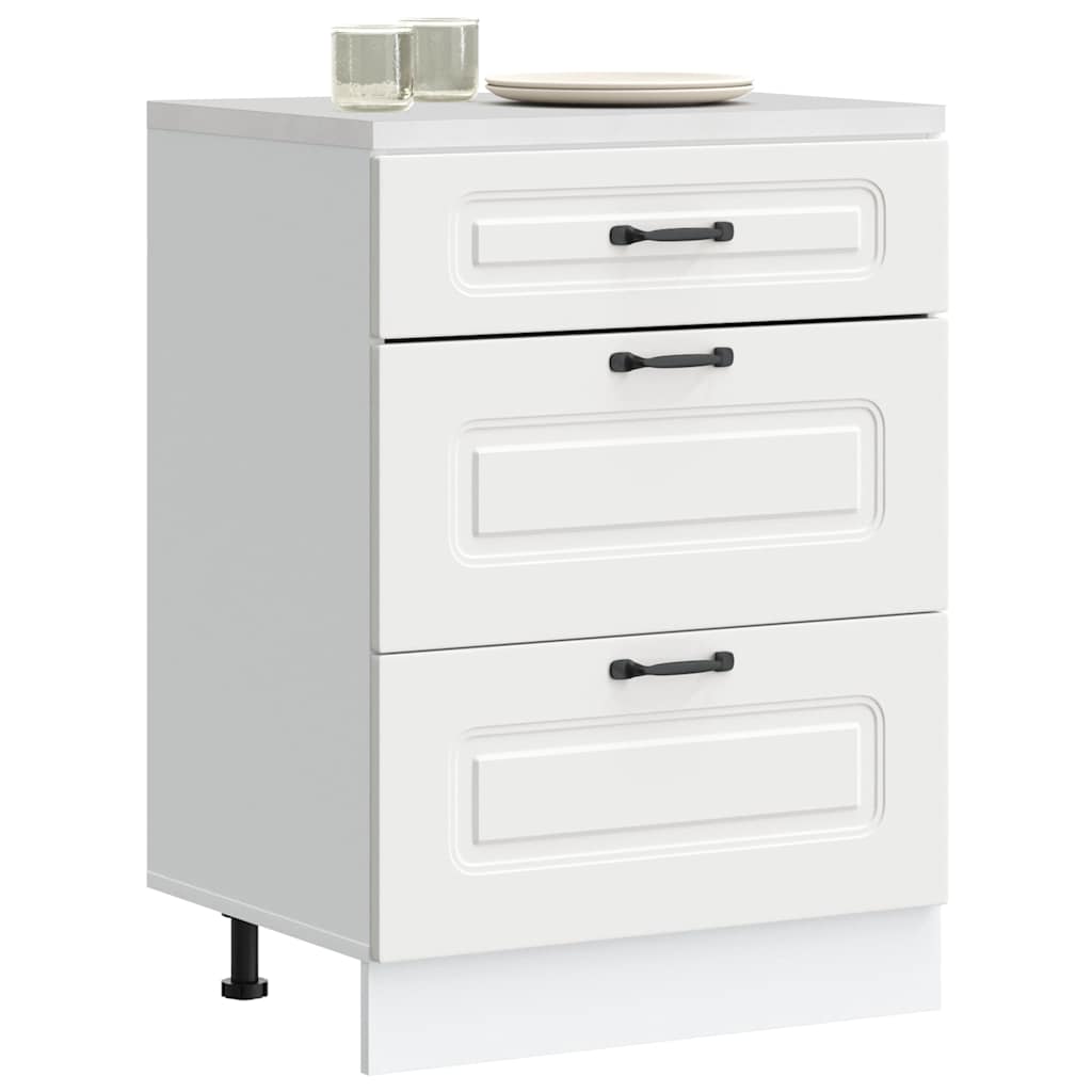 Kitchen Base Cabinet "Kalmar" Engineered Wood White 1x bottom cabinet (3 drawers) 60 cm wide 81.5 cm high