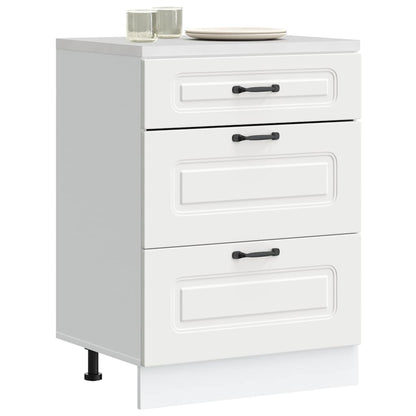 Kitchen Base Cabinet "Kalmar" Engineered Wood White 1x bottom cabinet (3 drawers) 60 cm wide 81.5 cm high