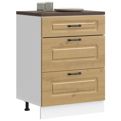 Kitchen Base Cabinet "Kalmar" Engineered Wood Artisan Oak 1x bottom cabinet (3 drawers) 60 cm wide 81.5 cm high
