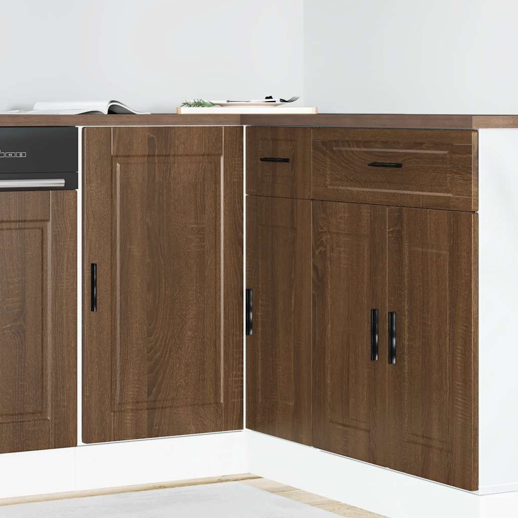 Kitchen Base Cabinet "Porto" Engineered Wood Brown Oak 1x corner bottom cabinet (1 door) 86 cm wide 81.5 cm high