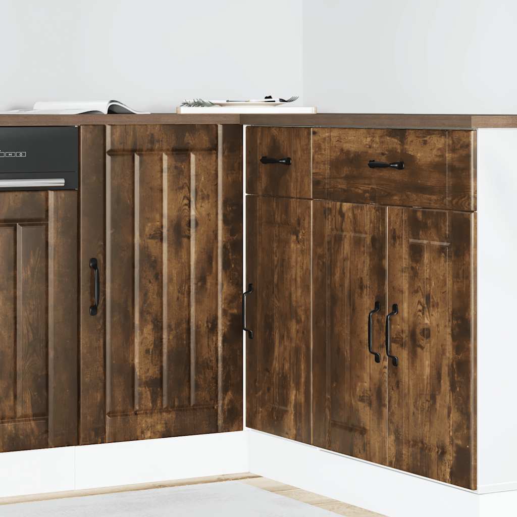 Kitchen Base Cabinet "Lucca" Engineered Wood Smoked Oak 1x corner bottom cabinet (1 door) 86 cm wide 81.5 cm high