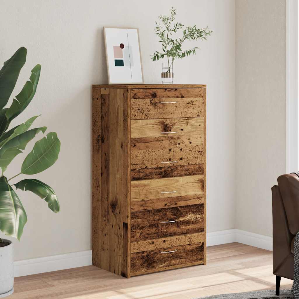 Sideboard with 6 Drawers 50x34x96 cm Engineered Wood Old wood