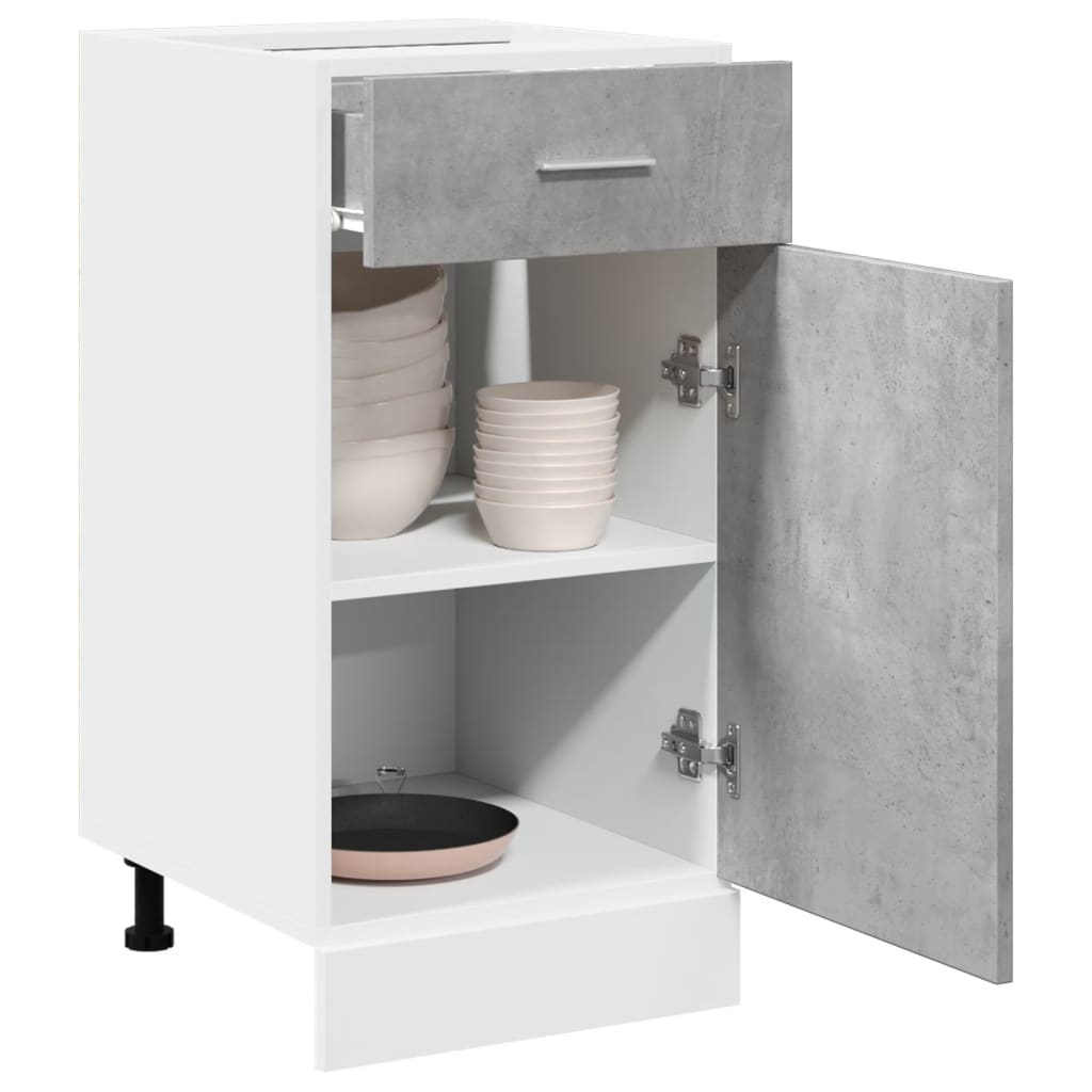 Kitchen Base Cabinet "Lyon" Engineered Wood Concrete Grey 1x bottom cabinet (1 door 1 drawer) 40 cm