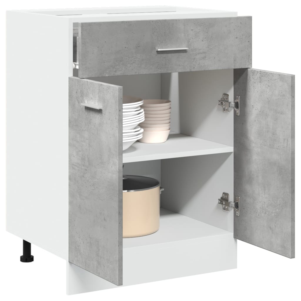 Kitchen Base Cabinet "Lyon" Engineered Wood Concrete Grey 1x bottom cabinet (2 doors 1 drawer) 60 cm