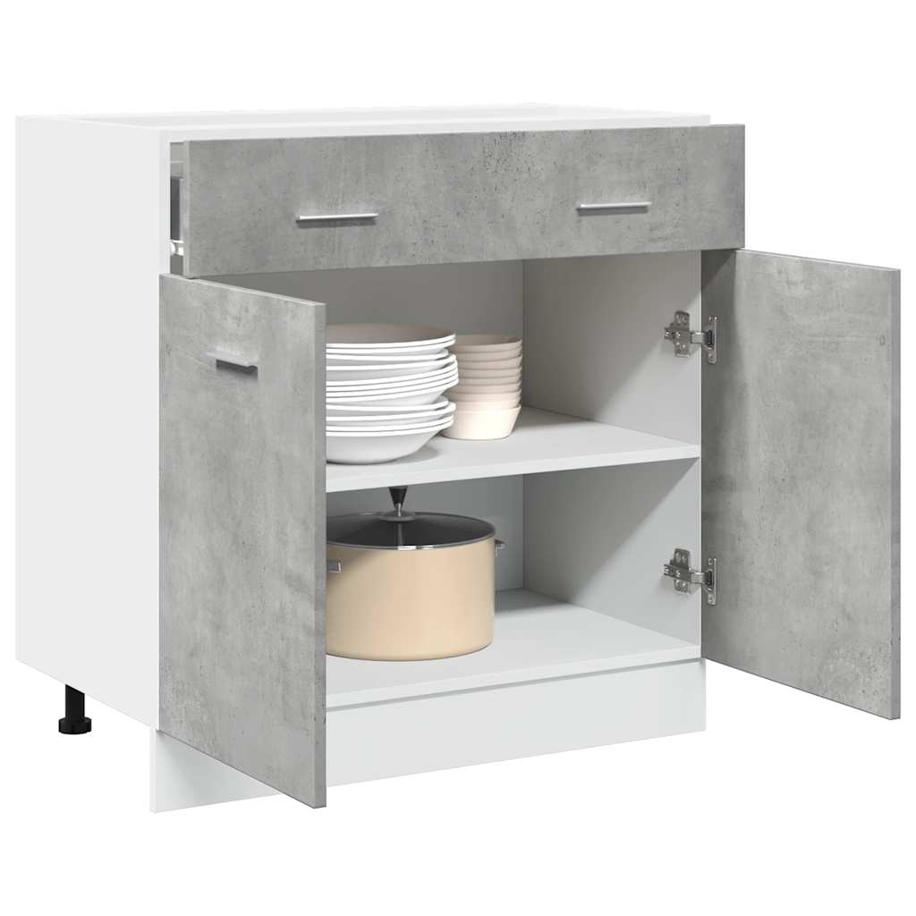 Kitchen Base Cabinet "Lyon" Engineered Wood Concrete Grey 1x bottom cabinet (2 doors 2 drawers) 80 cm