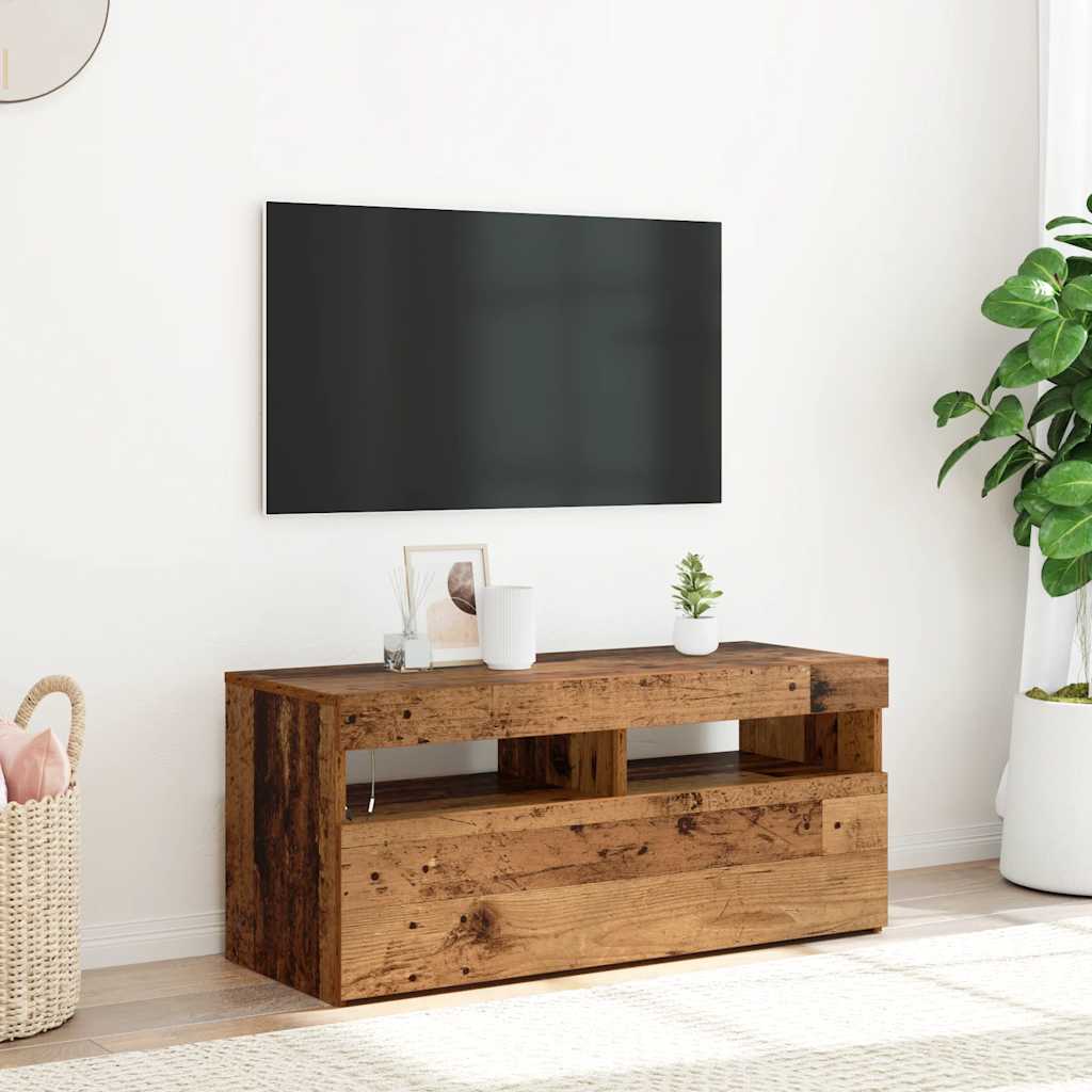TV Cabinet with LED Lights 90x35x40 cm Old wood