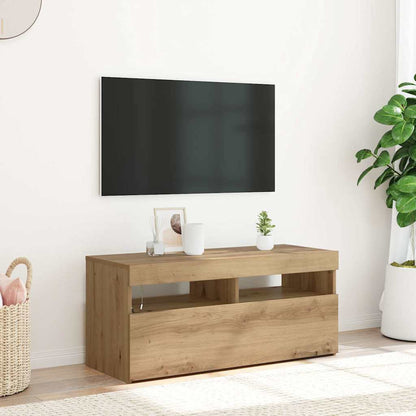 TV Cabinet with LED Lights 90x35x40 cm Artisan oak