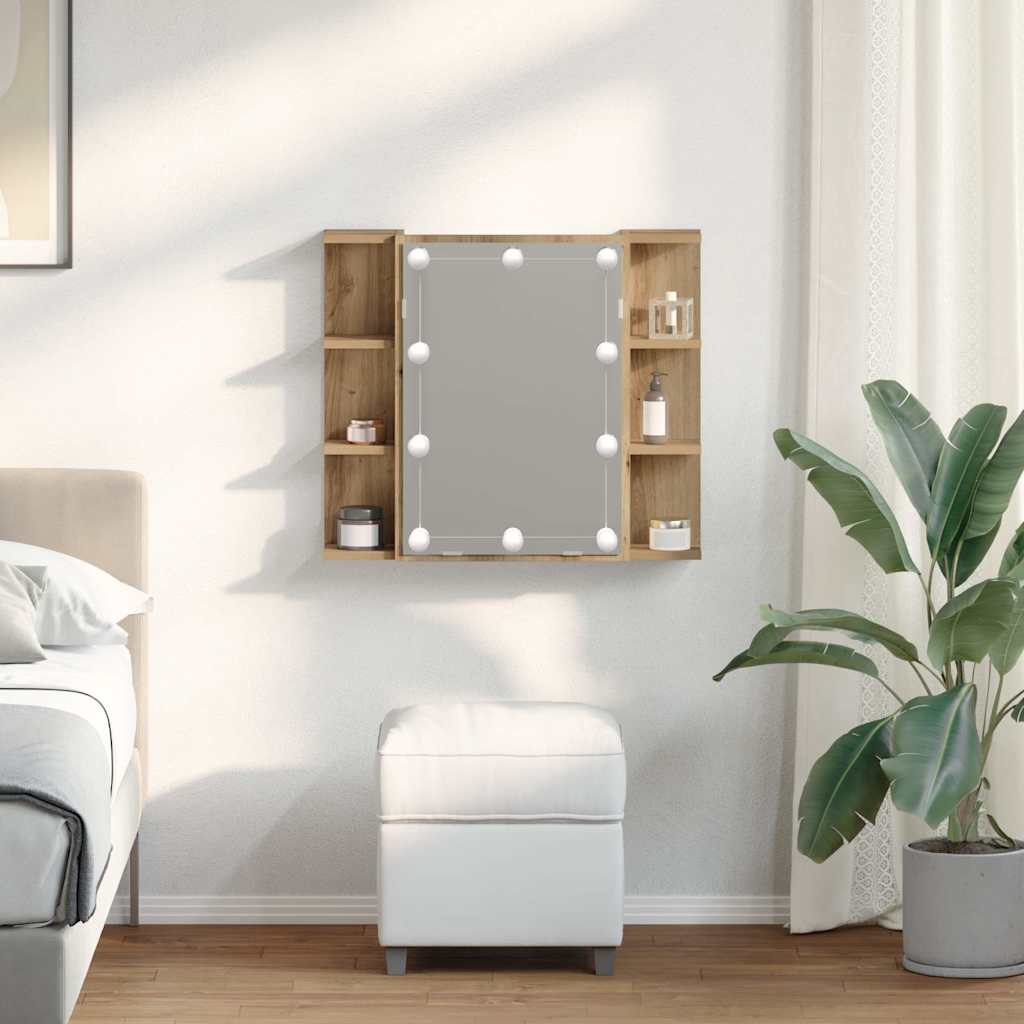 Mirror Cabinet with LED 70x16,5x60 cm Artisan oak