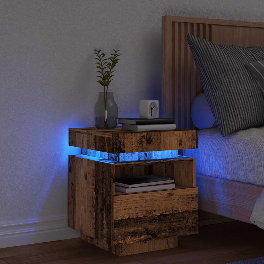 Bedside Cabinet with LED Lights 40x39x48,5 cm Old wood 1