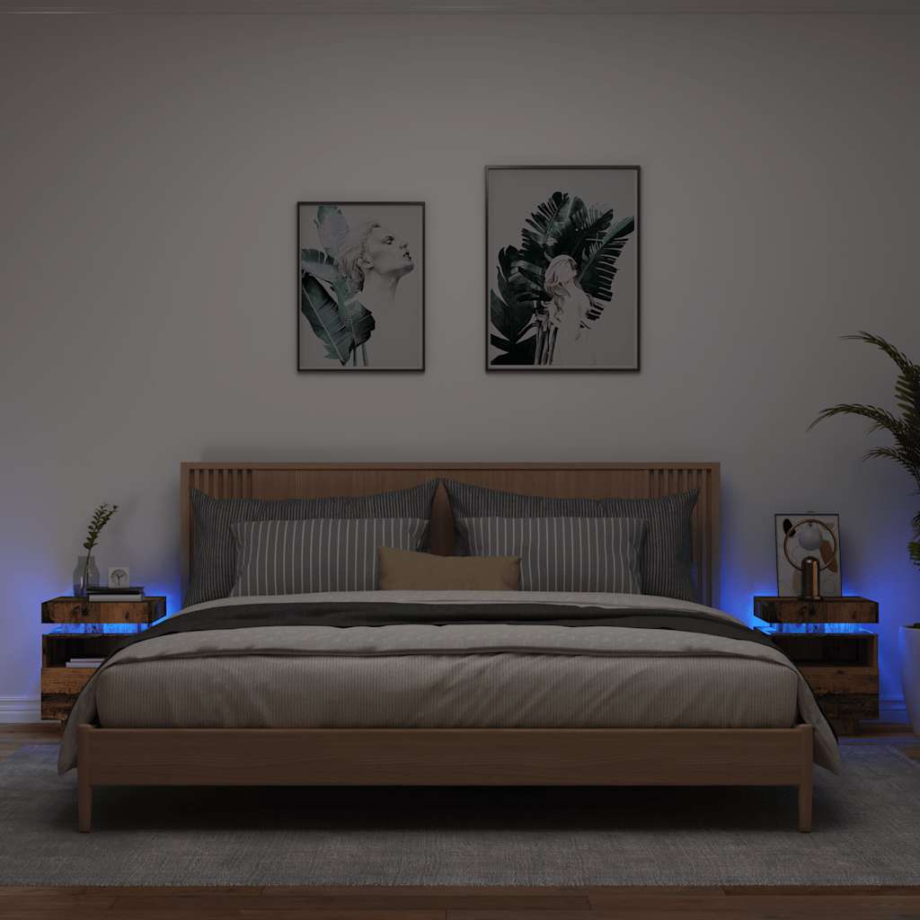 Bedside Cabinet with LED Lights 40x39x48,5 cm Old wood 2