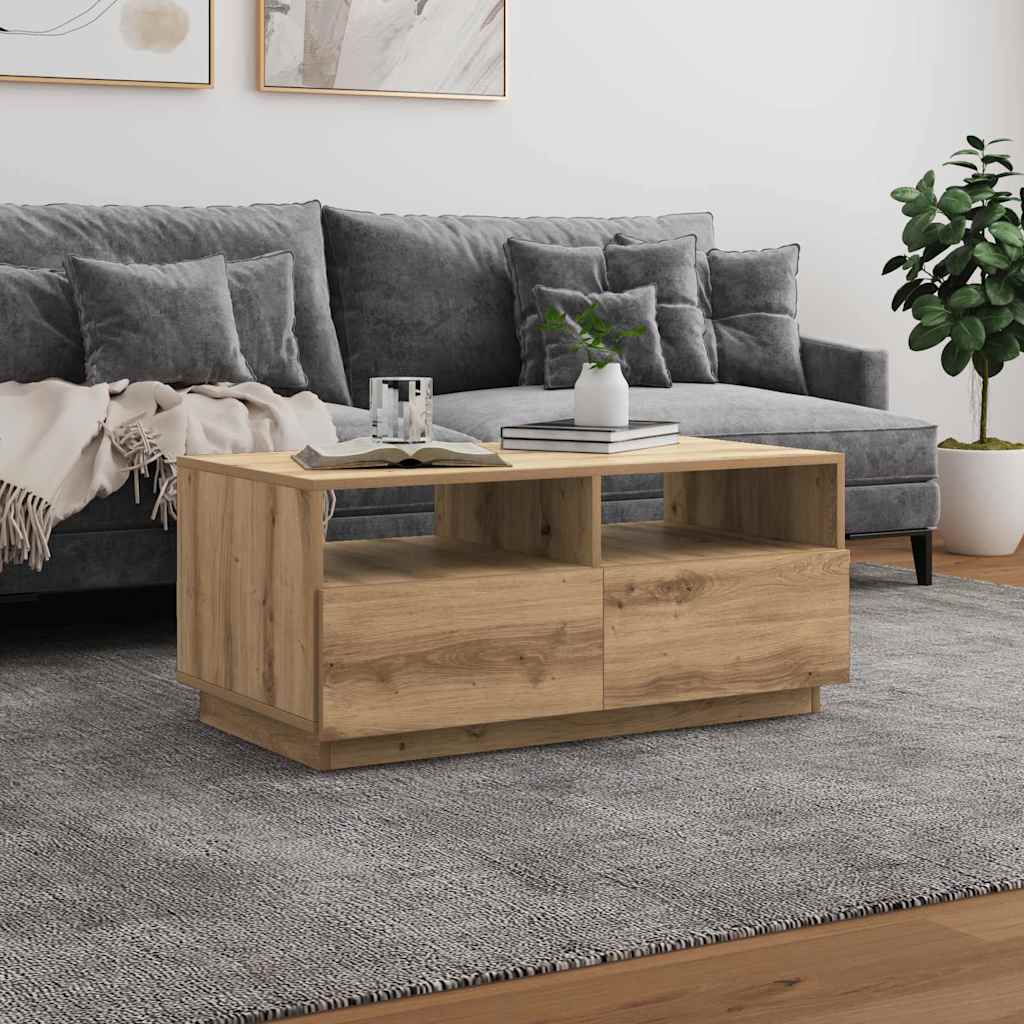 Coffee Table with LED Lights 50x49x40 cm Artisan oak 90 cm