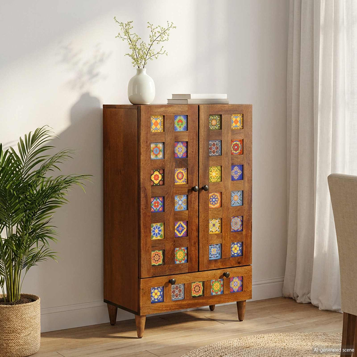 vidaXL Highboard Walnut 60 x 33.5 x 100 cm Solid Mango Wood 1