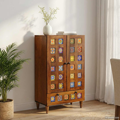 vidaXL Highboard Walnut 60 x 33.5 x 100 cm Solid Mango Wood 1
