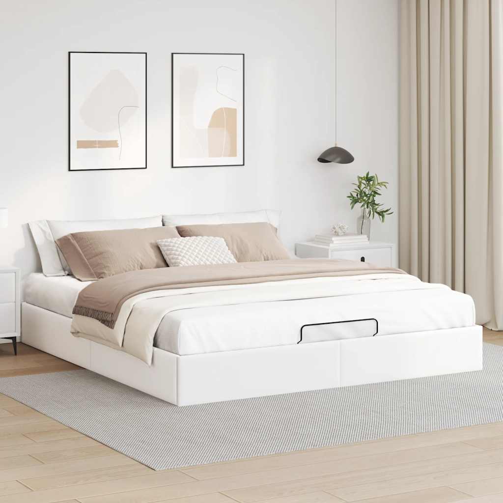 vidaXL Ottoman Bed Frame without Mattress White Super King Faux Leather 3