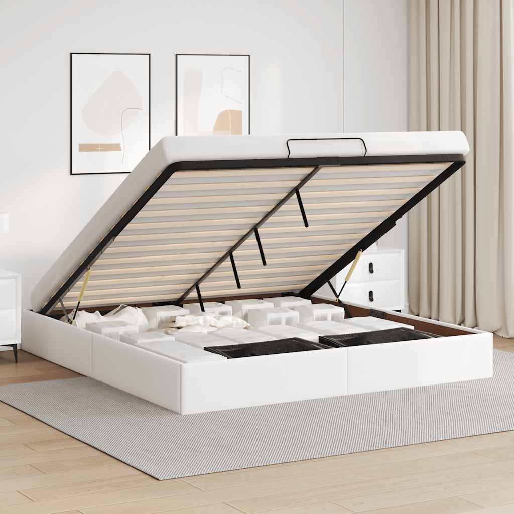 vidaXL Ottoman Bed Frame without Mattress White Super King Faux Leather 1