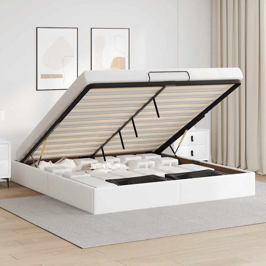 vidaXL Ottoman Bed Frame without Mattress White Super King Faux Leather 1