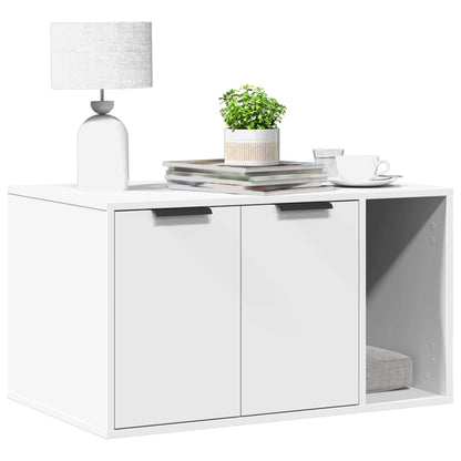 Cat Litter Box Enclosure Engineered Wood Right-side Door Height 45 cm White 80 cm 50 cm