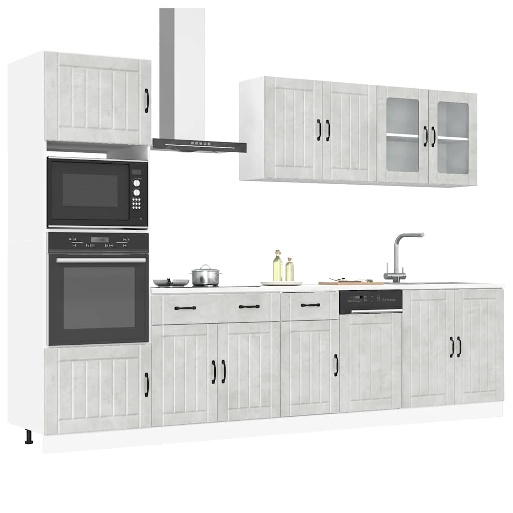 7 Piece Kitchen Cabinet Set "Kalmar" Engineered Wood Concrete grey
