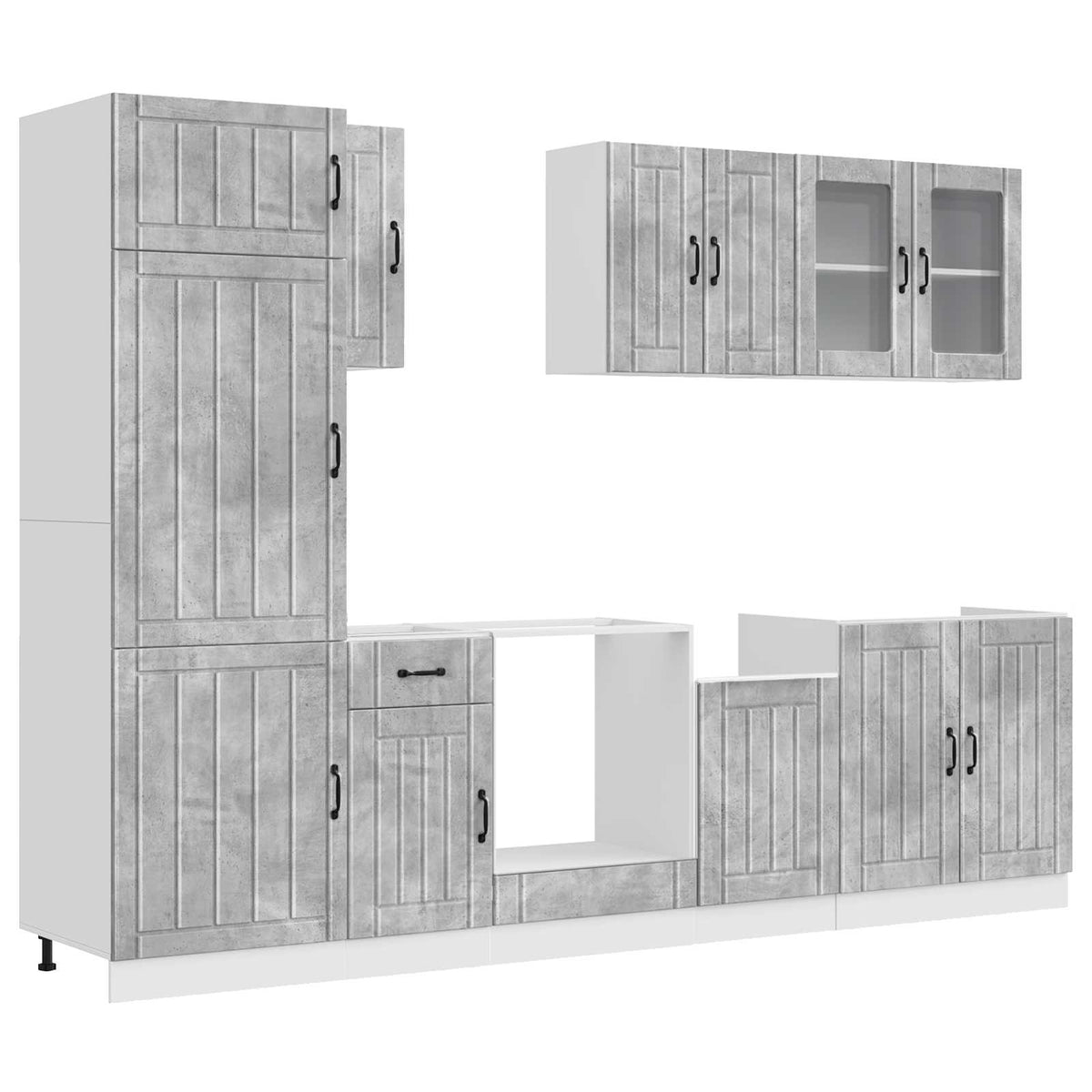 8 Piece Kitchen Cabinet Set "Lucca" Engineered Wood Concrete grey