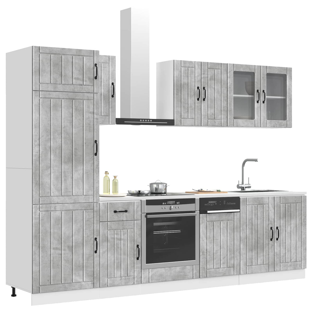 8 Piece Kitchen Cabinet Set "Lucca" Engineered Wood Concrete grey